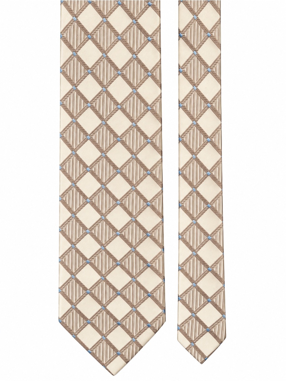 Michael Kors Beige and Brown Diamond-Pattern Silk Tie with Blue Accents